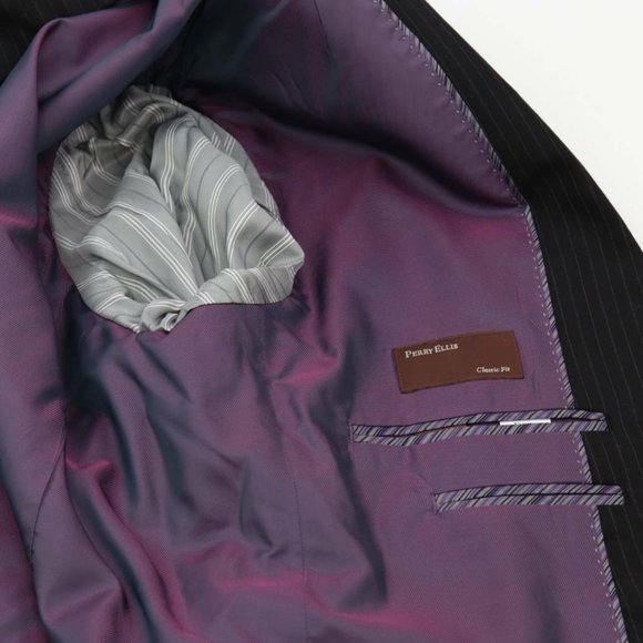 Perry Ellis Mens Two Button Suit Jacket Black Wool Blend Blazer Business 40R New - Picture 12 of 12